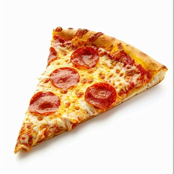 Pizza slice isolated on white background, online delivery from pizzeria, take away and fast food concept