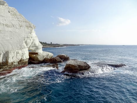 The Limestone rocks and underground grottoes Rosh Hanikre in Israel. High quality photo