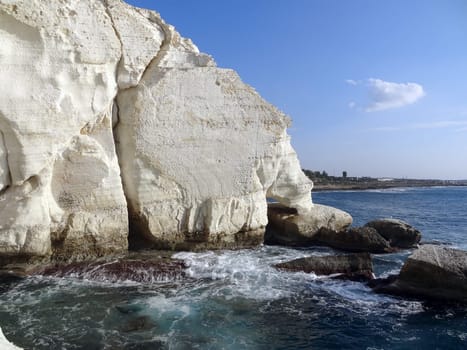 The Limestone rocks and underground grottoes Rosh Hanikre in Israel. High quality photo