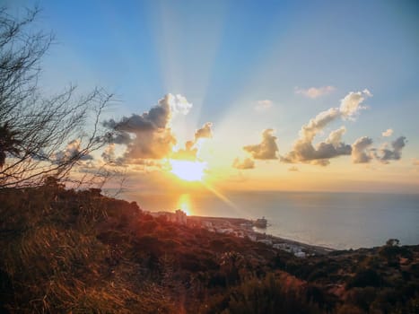 Beautiful sunset on the sea at dusk. High quality photo