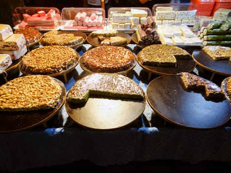 Oriental sweets at the market. Middle Eastern bazaar. High quality photo