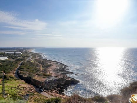 Natural landscape top view of the kibbutz agricultural farm and the Mediterranean Sea, Israel. High quality photo