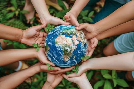 Childrens hands gently hold a globe representing care for the Earth on World Environment Day.