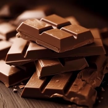 Chocolate, food and sweets, crushed fresh milk chocolates bars, post-processed, generative ai
