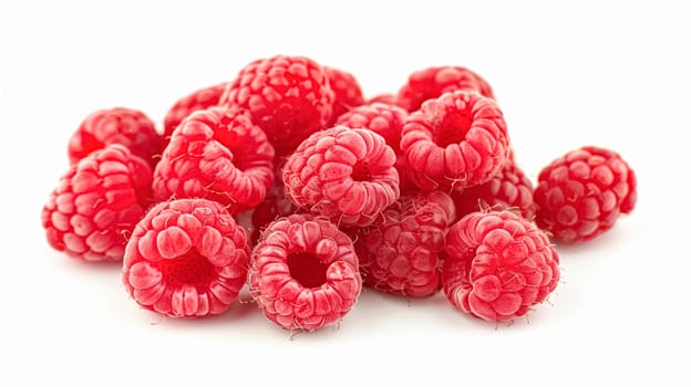 Beautiful raspberries isolated on white background, fresh raspberry farm market product