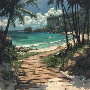 Beautiful Tropic Paradise background. Summer Travelling Relax Illustration. Ai generated