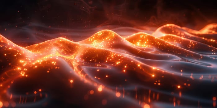 Abstract Futuristic Wavy Glowing Particles Background. Dark Technology Banner. Ai generated