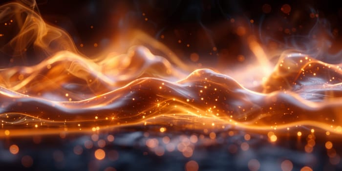 Abstract Futuristic Wavy Glowing Particles Background. Dark Technology Banner. Ai generated