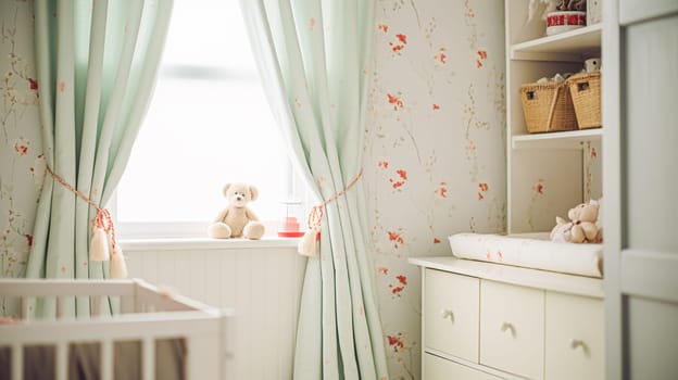 Baby room decor and interior design inspiration in beautiful English countryside style cottage