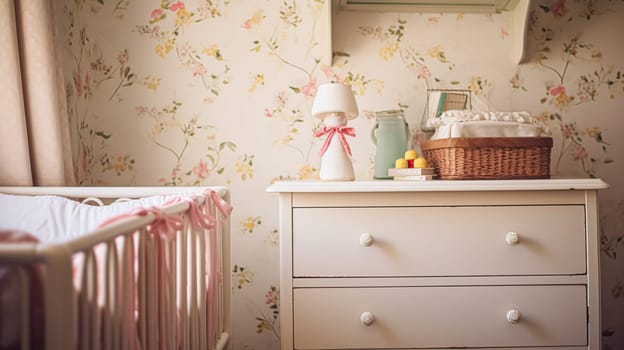 Baby room decor and interior design inspiration in beautiful English countryside style cottage