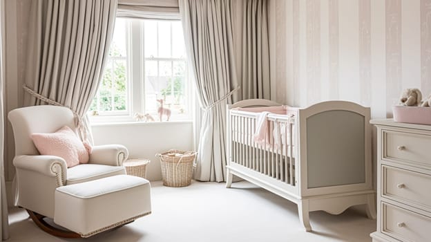 Baby room decor and interior design inspiration in beautiful English countryside style cottage