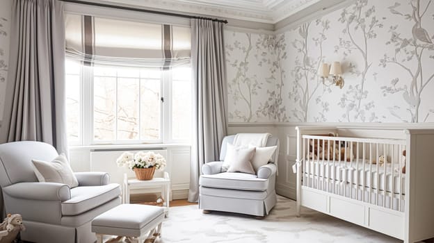 Baby room decor and interior design inspiration in beautiful English countryside style cottage