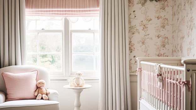 Baby room decor and interior design inspiration in beautiful English countryside style cottage