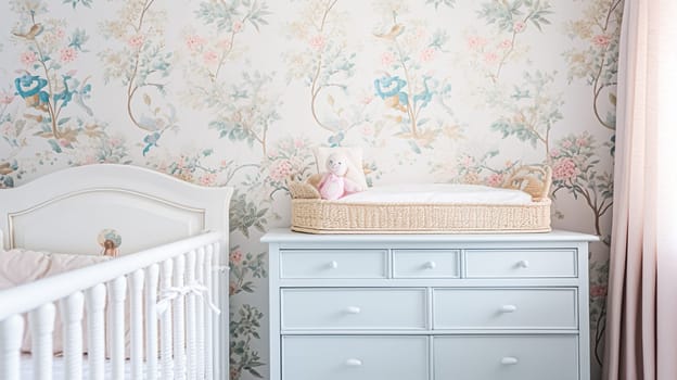 Baby room decor and interior design inspiration in beautiful English countryside style cottage