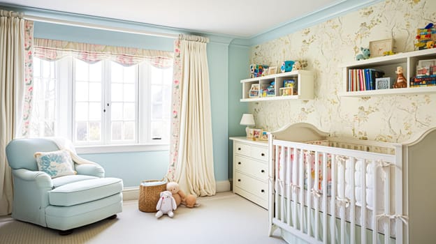 Baby room decor and interior design inspiration in beautiful English countryside style cottage