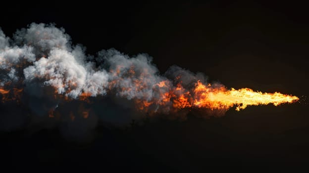 Fire and smoke from a rocket engine on a black background.
