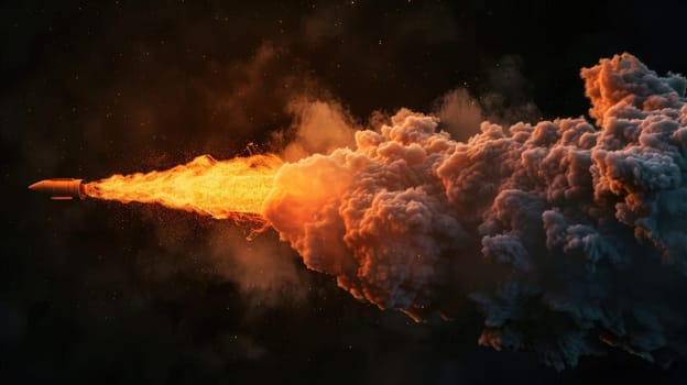 Fire and smoke from a rocket engine on a black background.