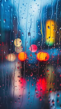 A blurry image of raindrops on a window.