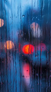 A blurry image of raindrops on a window.