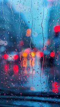 A blurry image of raindrops on a window. The raindrops are in different sizes and are scattered across the window