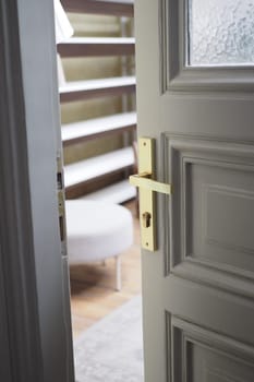 open door concept with Door handle and blur interior room background,