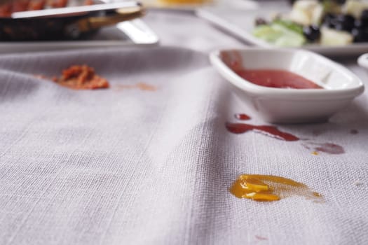 foods spilled over the breakfast table