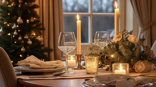 Festive date night tablescape idea, dinner table setting for two and Christmas, New Year, Valentines day decor, English countryside home styling