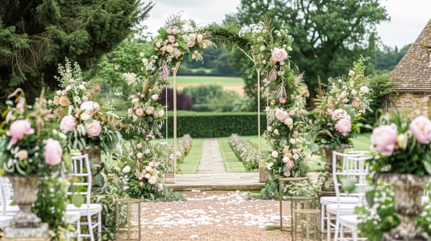 Wedding decoration with peonies, floral decor and event celebration, peony flowers and wedding ceremony in the garden, English country style