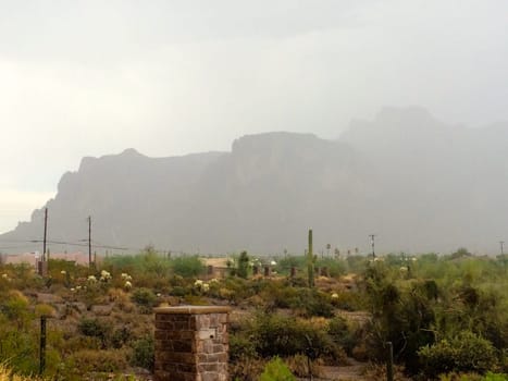 Amazing Summer Storm Over the Superstition Mountains in Arizona. High quality photo