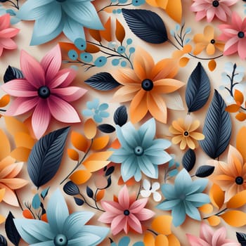 Seamless pattern tile background flowers and floral leaves plants. High quality photo