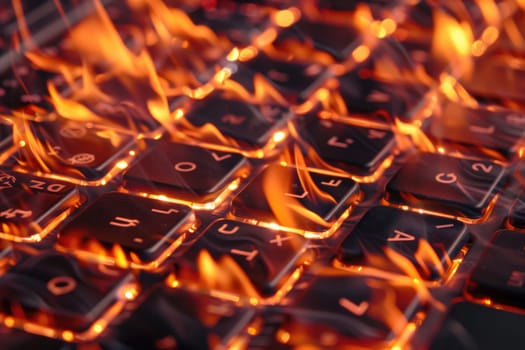 Illustration of burning Keyboard in fire flames