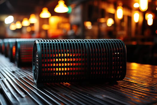 Detailed view of a heater placed on a table.