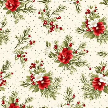 Seamless pattern, tileable Christmas holiday floral, country flowers dots print, English countryside roses for wallpaper, wrapping paper, scrapbook, fabric and product design motif