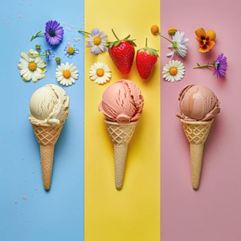 Ice cream colourful summer treat, sweet dessert in summertime, holiday food idea