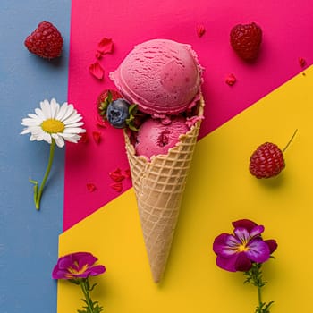 Ice cream colourful summer treat, sweet dessert in summertime, holiday food idea