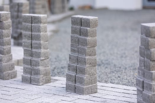 Process of building new path made from a concrete blocks, interlocking pave