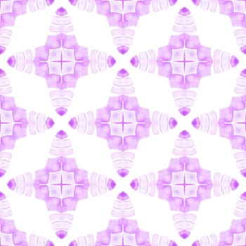 Watercolor ikat repeating tile border. Purple rare boho chic summer design. Textile ready amazing print, swimwear fabric, wallpaper, wrapping. Ikat repeating swimwear design.