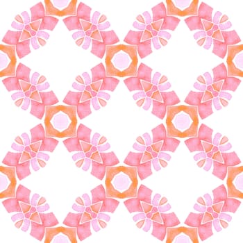 Tiled watercolor background. Orange fantastic boho chic summer design. Textile ready bold print, swimwear fabric, wallpaper, wrapping. Hand painted tiled watercolor border.