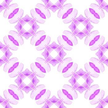 Watercolor medallion seamless border. Purple dazzling boho chic summer design. Textile ready likable print, swimwear fabric, wallpaper, wrapping. Medallion seamless pattern.