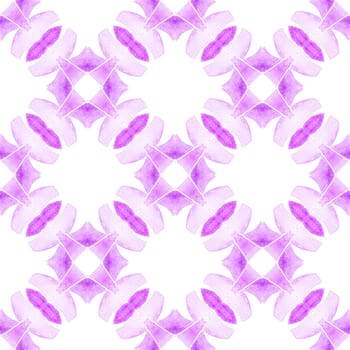 Watercolor medallion seamless border. Purple dazzling boho chic summer design. Textile ready likable print, swimwear fabric, wallpaper, wrapping. Medallion seamless pattern.