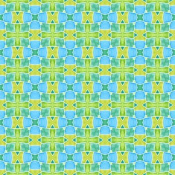 Textile ready gorgeous print, swimwear fabric, wallpaper, wrapping. Green surprising boho chic summer design. Medallion seamless pattern. Watercolor medallion seamless border.