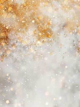An ethereal winter background, where delicate snowflakes and golden bokeh blend to evoke the serene beauty of a snowy day bathed in soft sunlight
