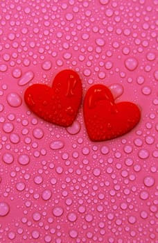 Wet heart background valentine. Selective focus. Red love.