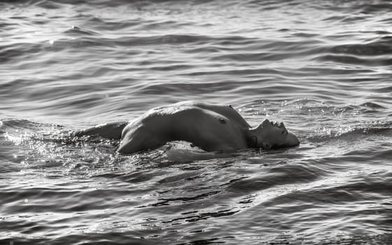 Young beautiful woman posing nude on the seaside enjoying the sea and nature