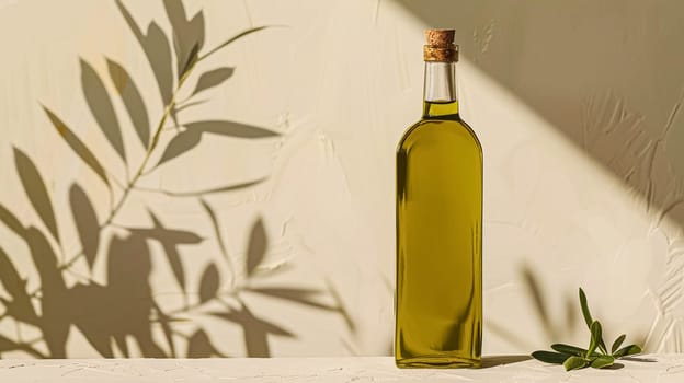 Olive oil bottle ad background with copyspace, vegetable oil commercial produce, food industry and retail concept