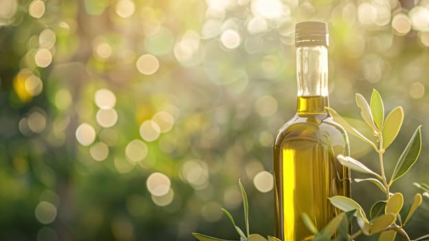 Olive oil bottle ad background with copyspace, vegetable oil commercial produce, food industry and retail concept