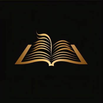 World Book Day: Book logo design vector template. Golden book symbol on black background.