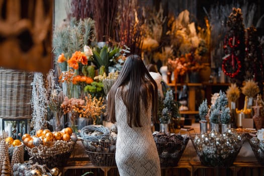 Festive and inviting Christmas decor displayed at the store counter. High quality photo