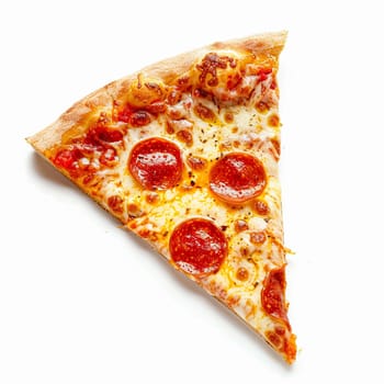 Pizza slice isolated on white background, online delivery from pizzeria, take away and fast food concept