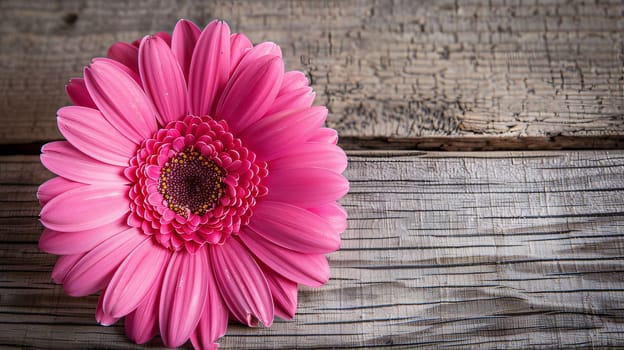 Mother's Day: Pink gerbera flower on wooden background. Selective focus.